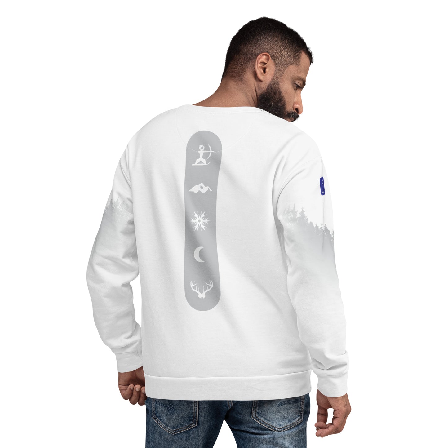Male model wearing the Last Chair Sweat Shirt, shown from the back with "House Story" graphic.