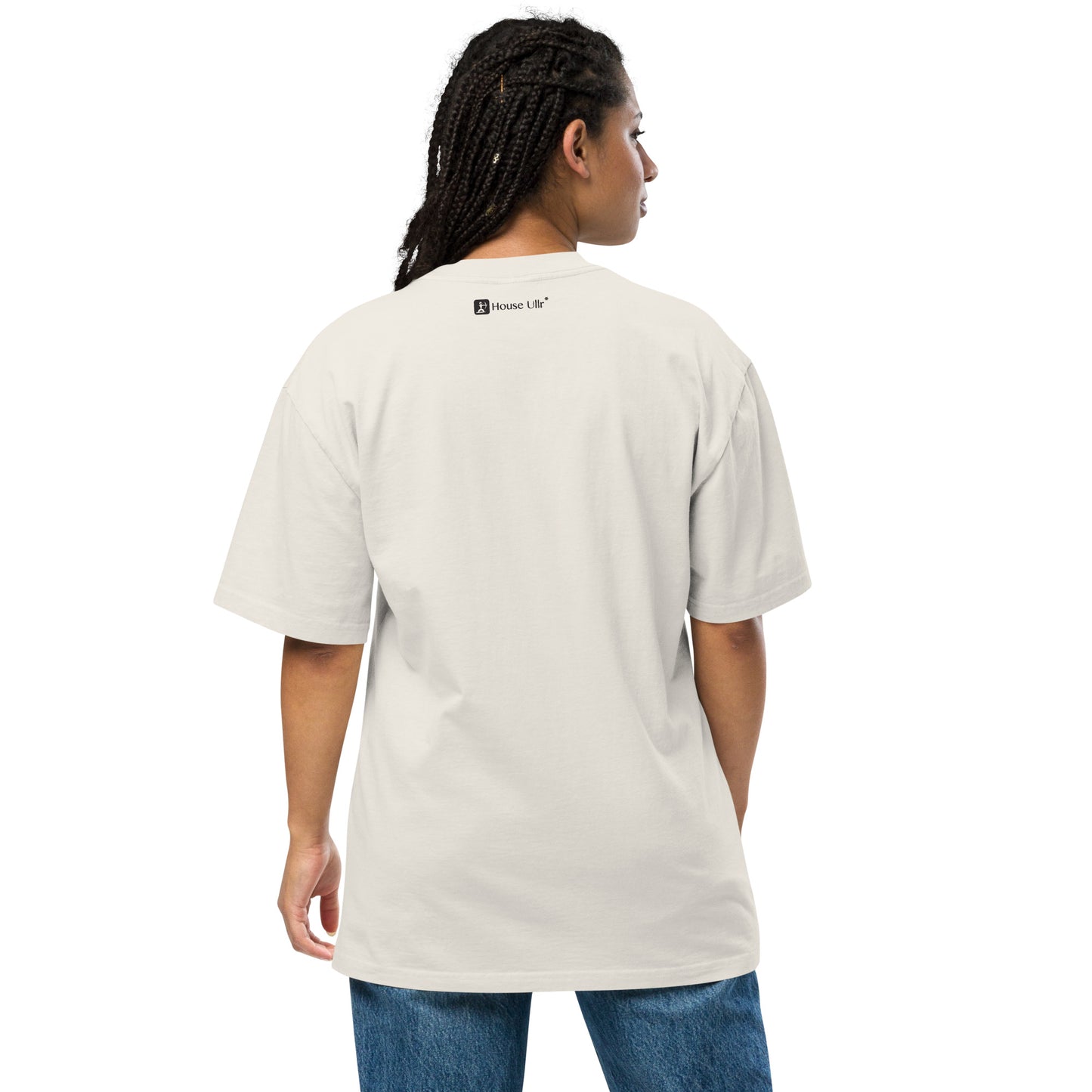 Dude Modeling the Birds of Peace Oversize T-shirt from the back in faded bone