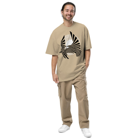 Dude Modeling the Birds of Peace Oversize T-shirt from the front in faded eucalyptus color.